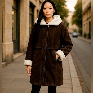 Marvin Richards Dark Brown Faux Shearling-Trim Utility Jacket